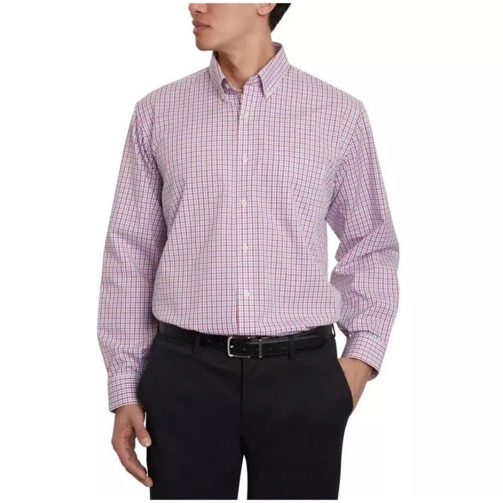 Kirkland Signature Men's 16.5 Traditional Fit Non-Iron Checkered Pink/Blue M0565